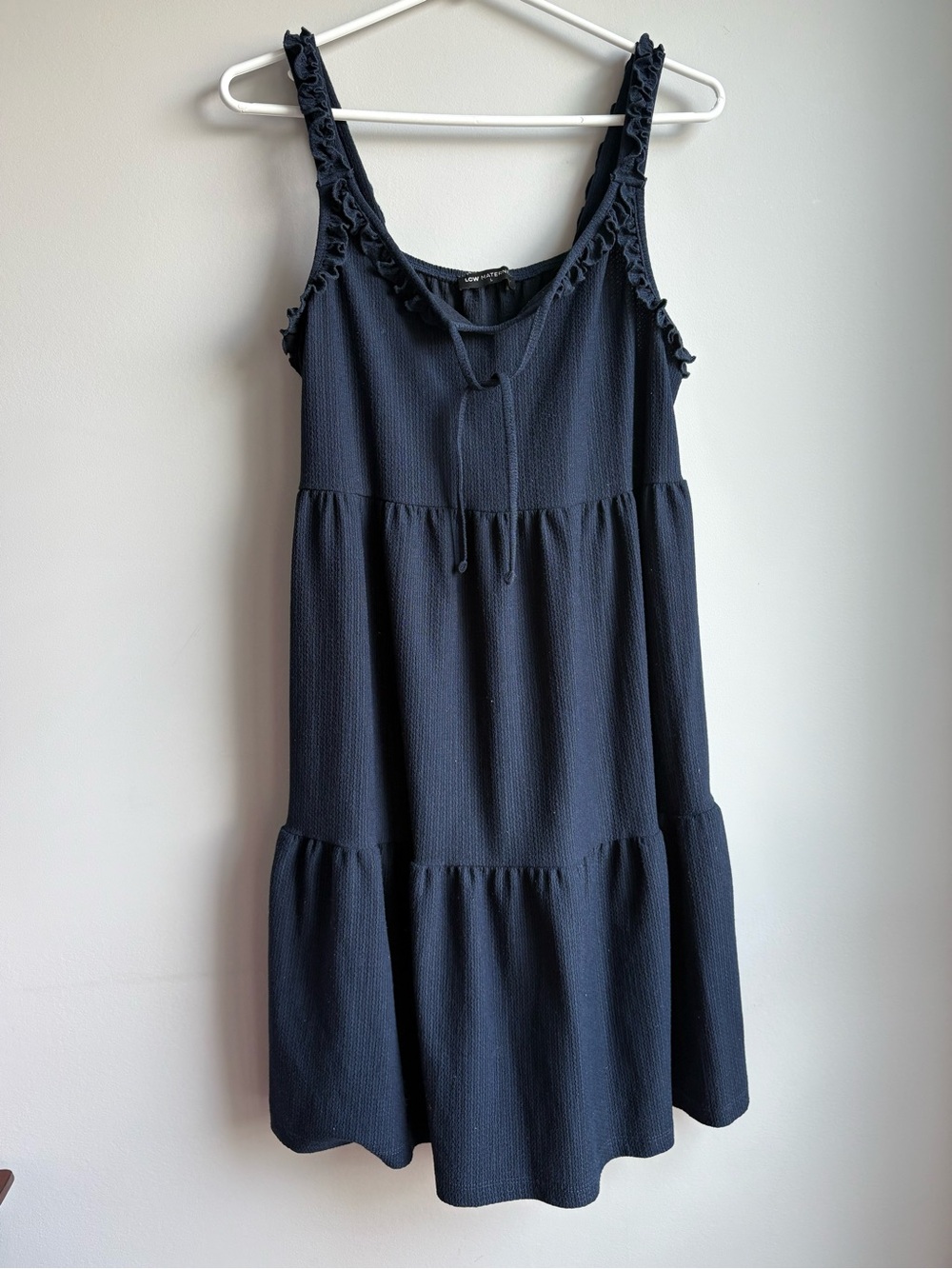 Navy Ruffle-Trim Tiered Casual Sundress